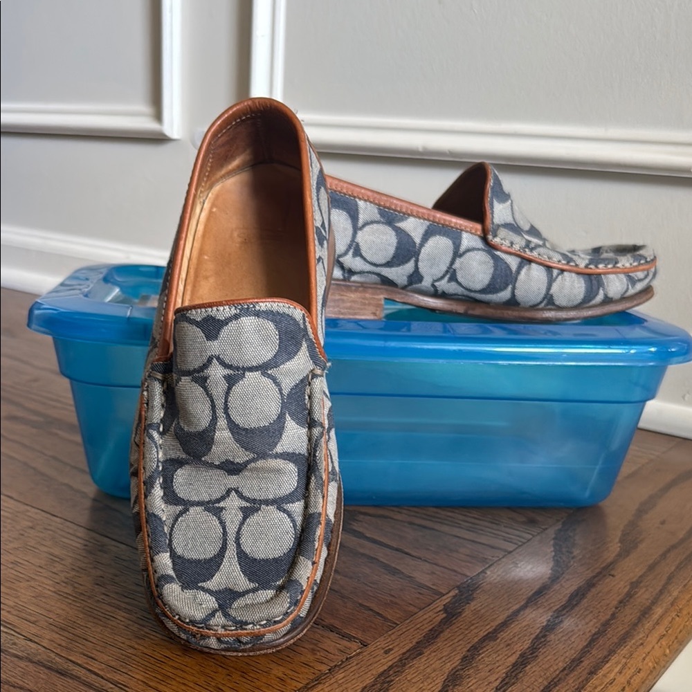 Gray and Blue denim authentic Coach Patterned Loafers 6B
